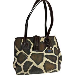Dooney & Bourke -Giraffe Print African Safari Canvas/Leather Small Tote Handbag